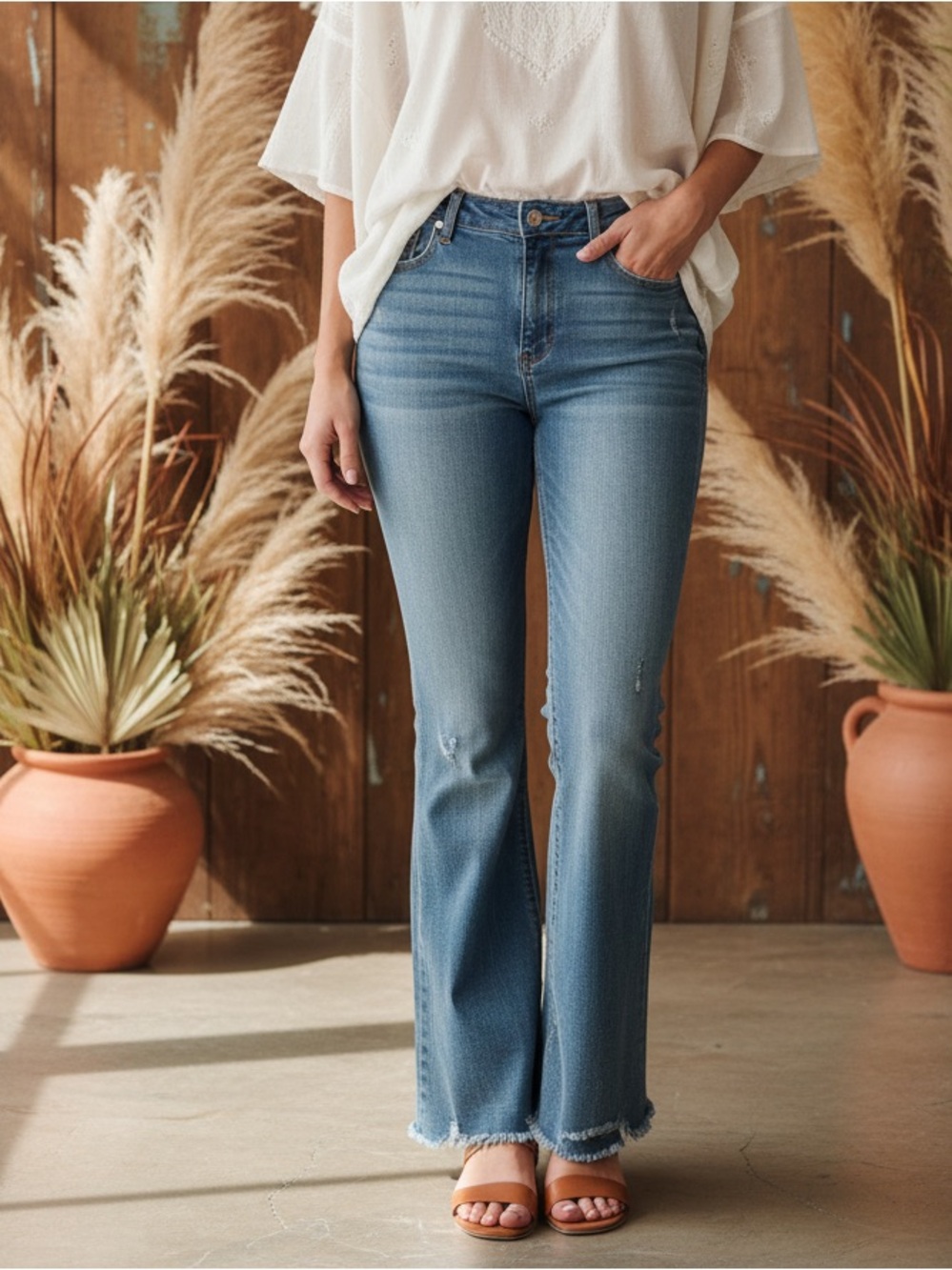 A Beautiful Soul • High-Rise Light Distressing • Raw Hem • Bootcut Jeans